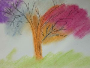 Intuïtieve tekening van een kleurrijke boom